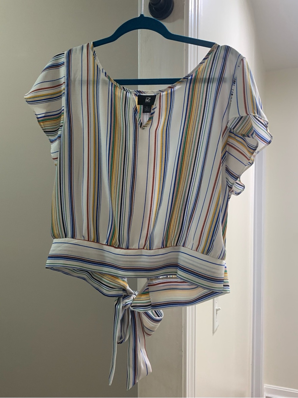 IC COLLECTION White Striped Tie-Front Blouse